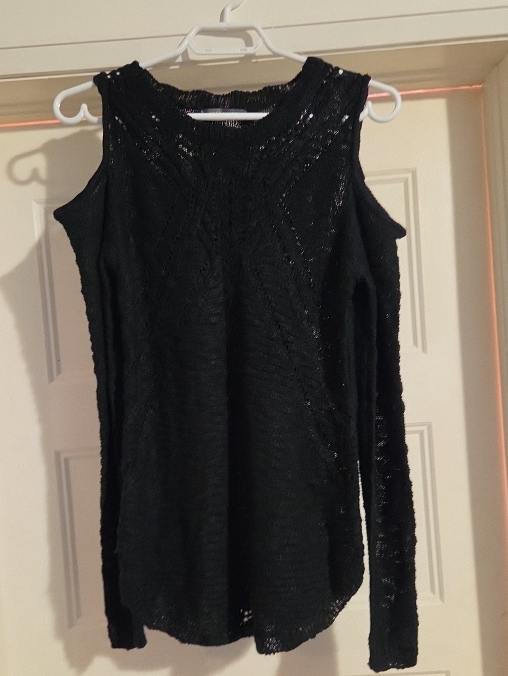 Suzy Shier Black Off-Shoulder Open Knit Sweater